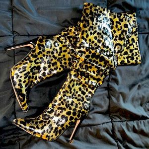 Cute gold and black leopard heeled boots